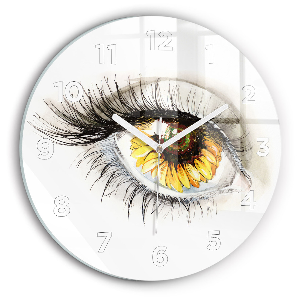 Horloge ronde en verre Tournesol dans l'oeil