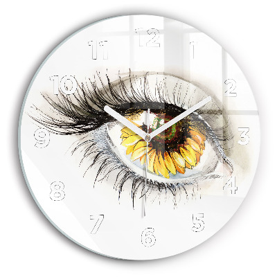 Horloge ronde en verre Tournesol dans l'oeil