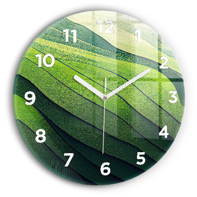 Horloge ronde en verre Champs verts abstraits
