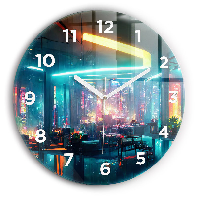 Horloge ronde Ville de style cyberpunk