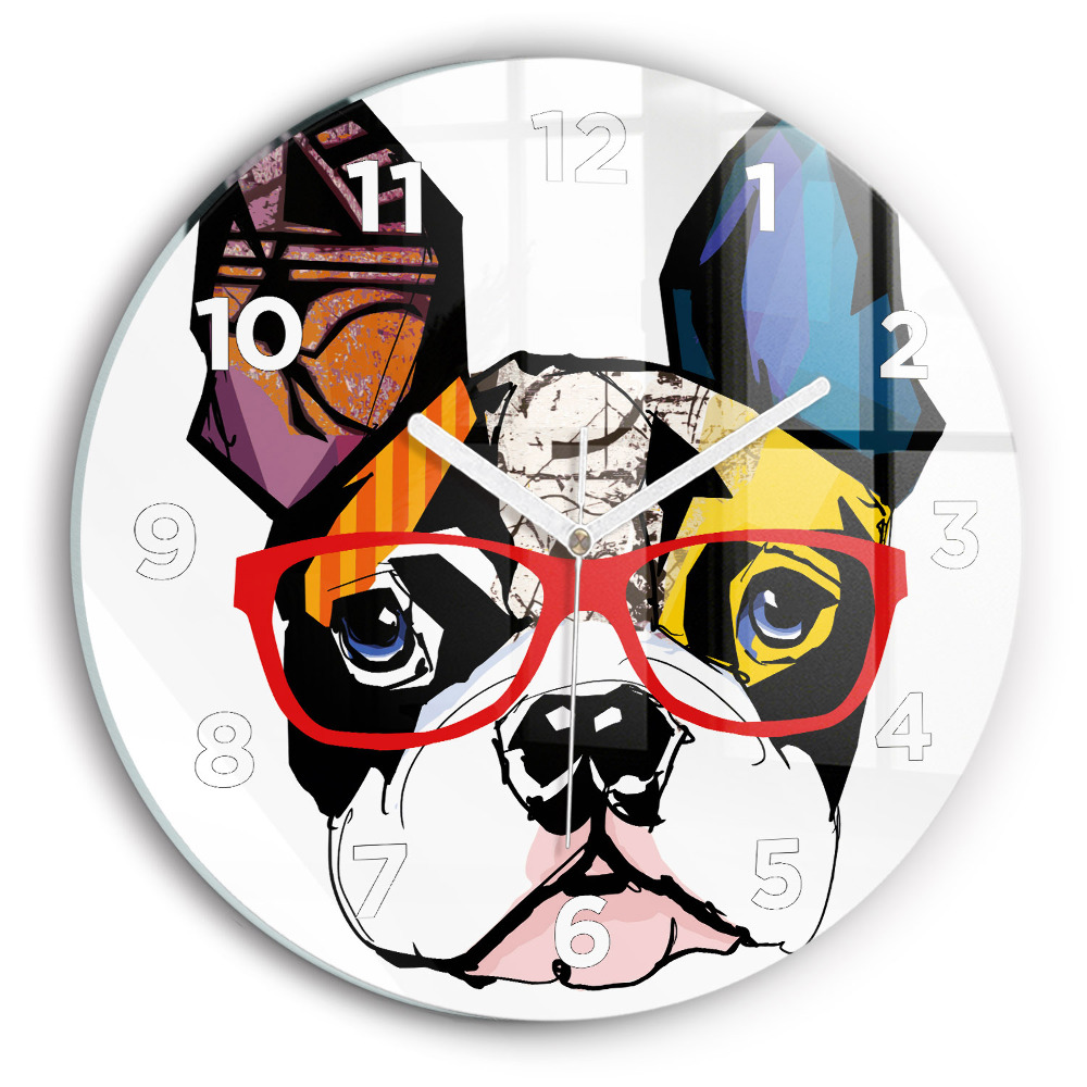 Horloge ronde murale Bouledogue français à lunettes