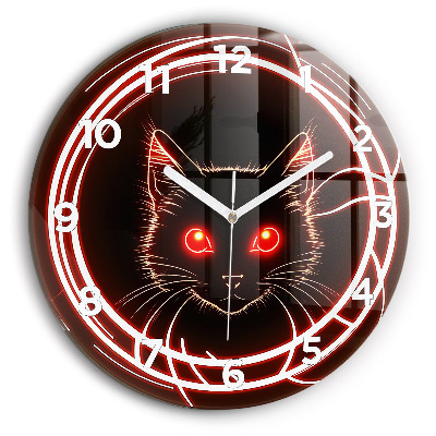 Horloge ronde en verre Chat aux yeux rouges