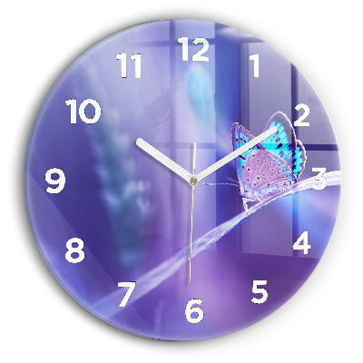 Horloge ronde murale Papillon sur l'herbe