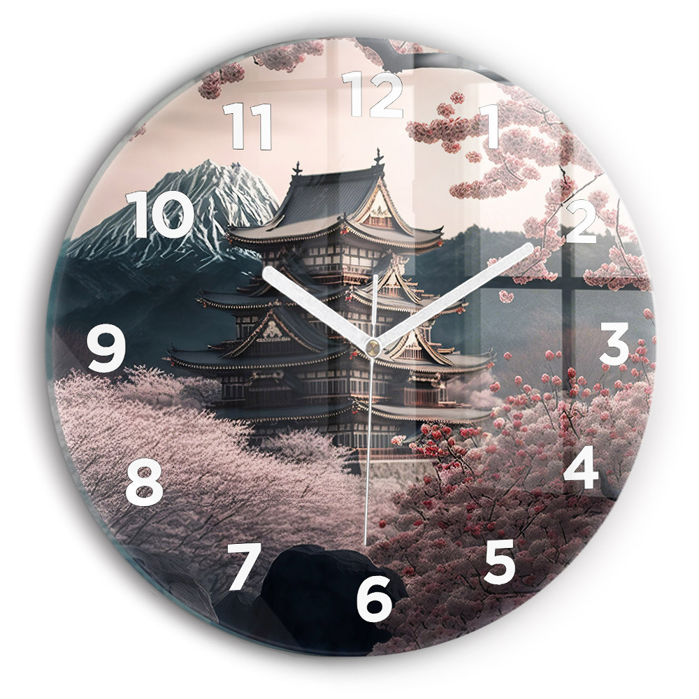 Horloge ronde murale Tour et fleurs en Asie
