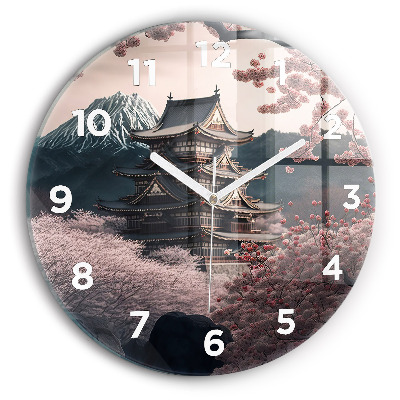 Horloge ronde murale Tour et fleurs en Asie