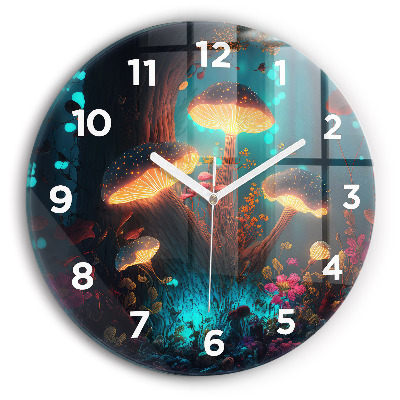 Horloge ronde murale Forêt et champignons magiques