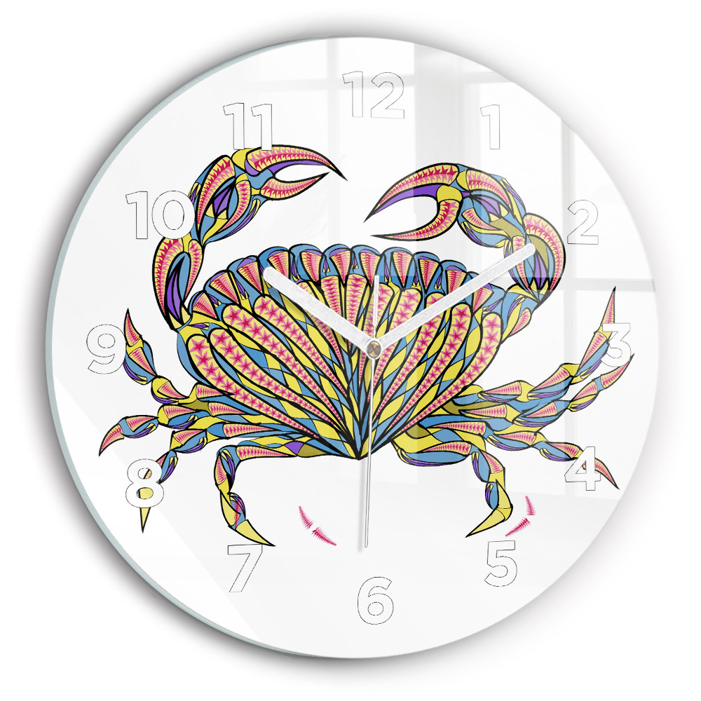 Horloge ronde en verre Crabe ethnique