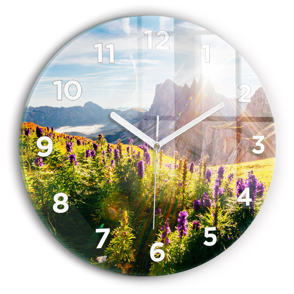Horloge ronde en verre Prairie de lavande