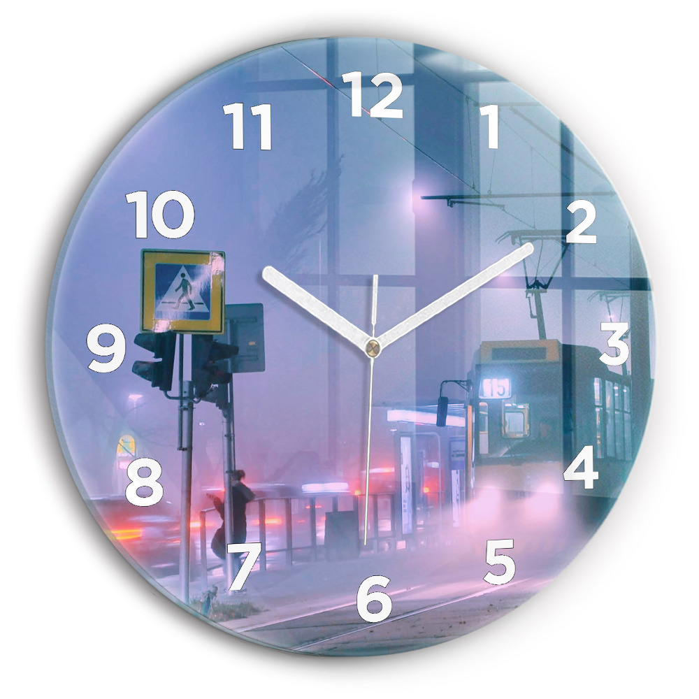 Horloge ronde murale Varsovie dans le brouillard