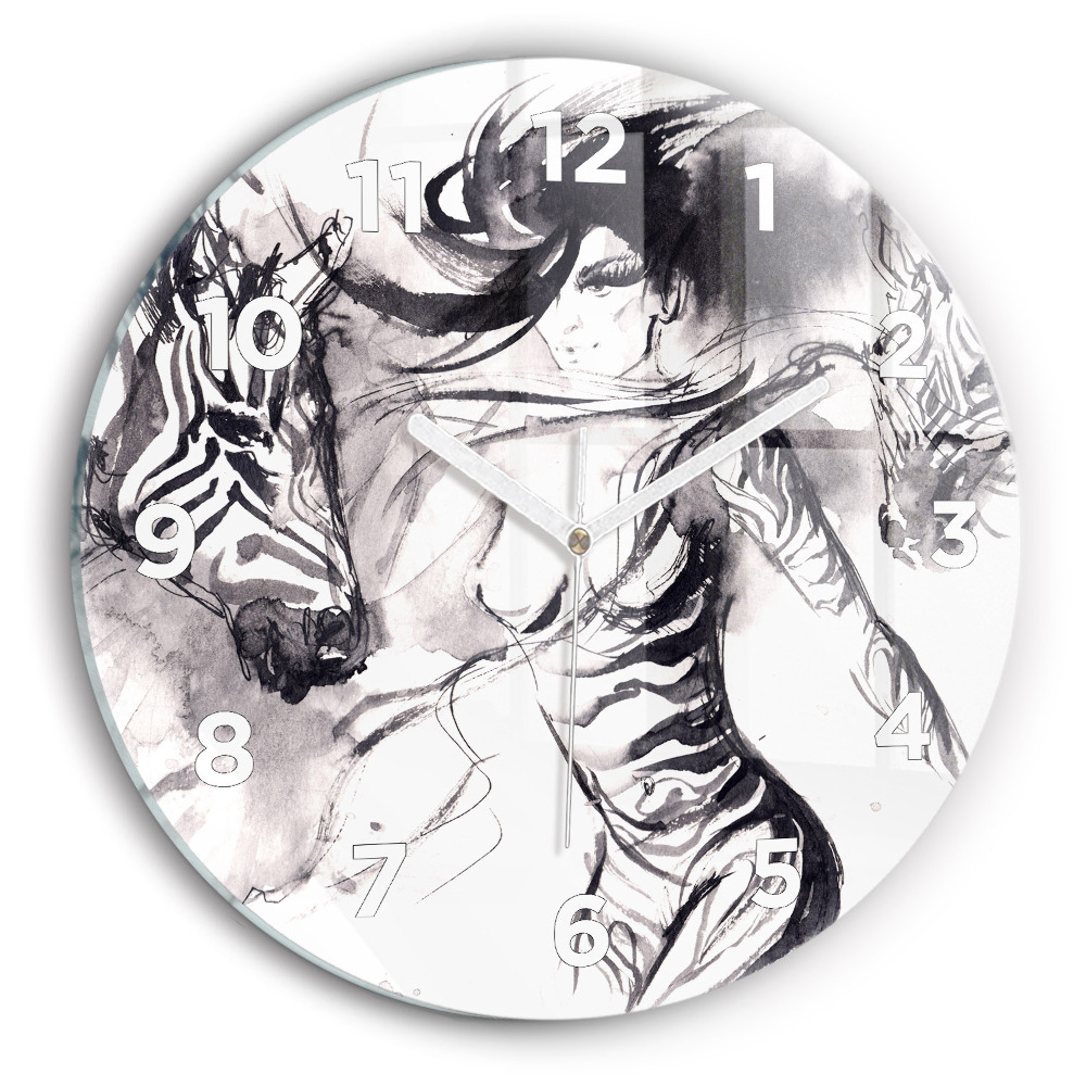 Horloge ronde murale Femme et zèbres