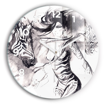 Horloge ronde murale Femme et zèbres