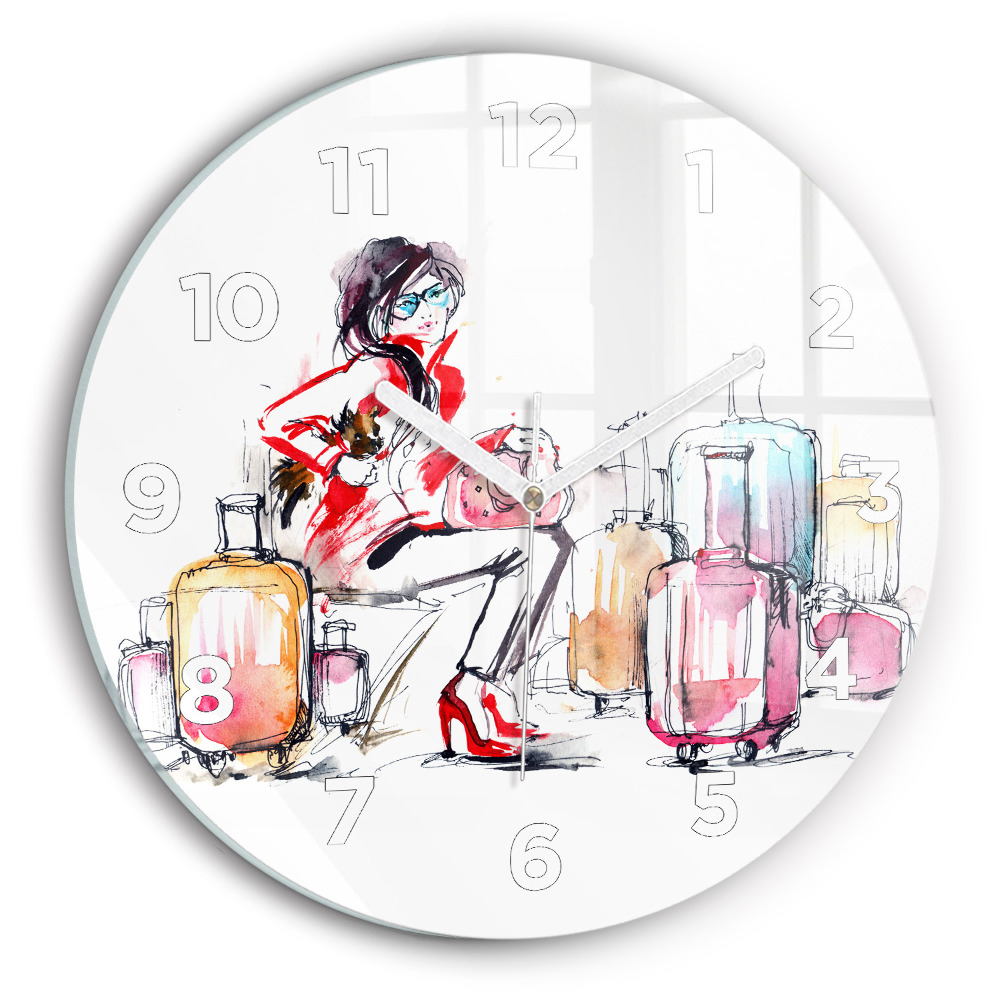 Horloge ronde Femme avec valises