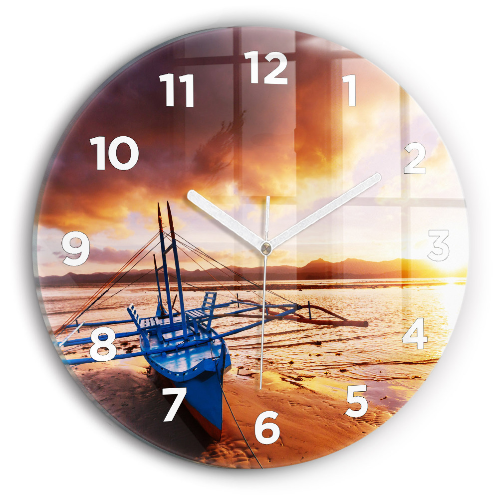 Horloge ronde Bateau et coucher de soleil