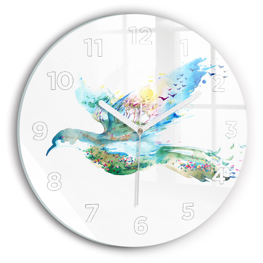 Horloge ronde murale Abstraction d'un oiseau et d'un printemps