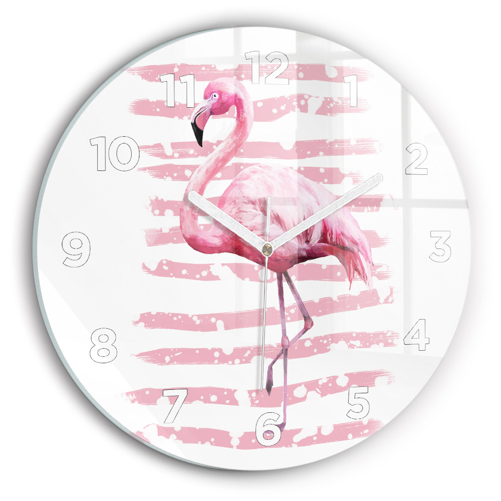 Horloge ronde en verre Graphique de flamant rose