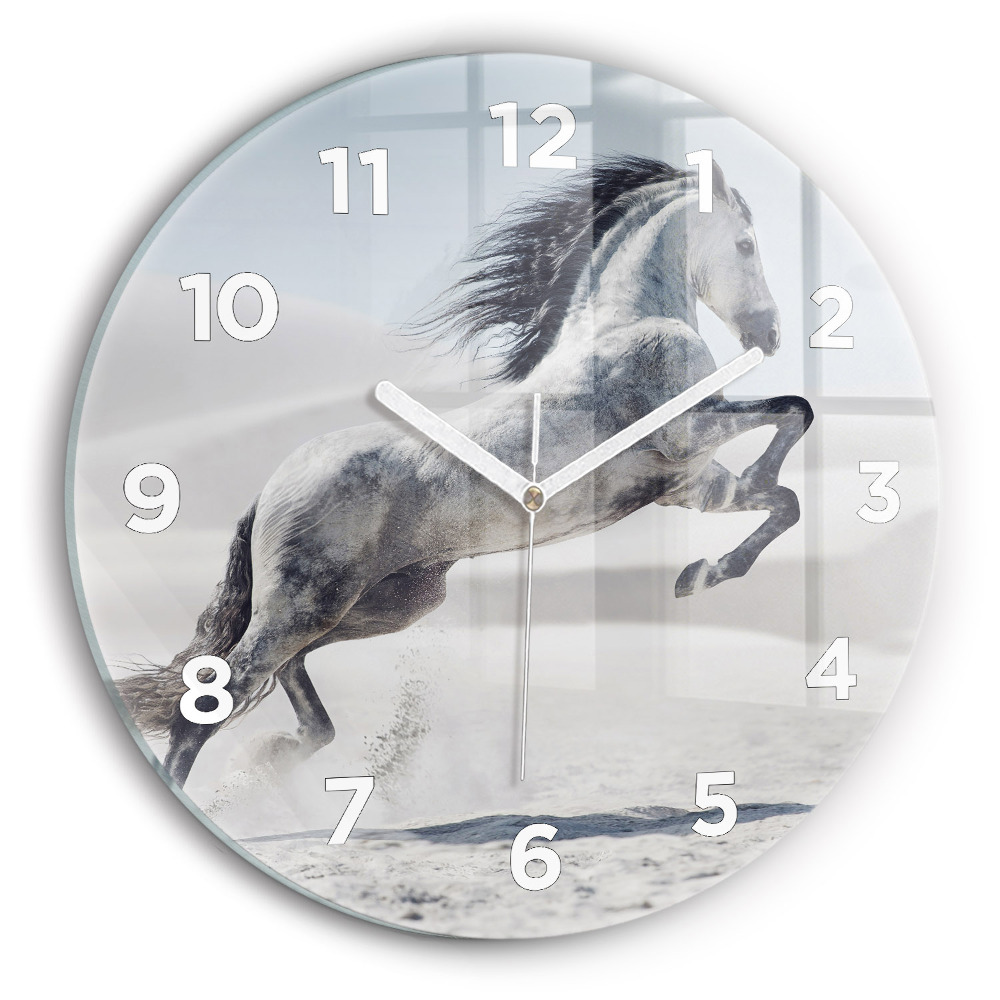 Horloge ronde murale Cheval blanc au galop