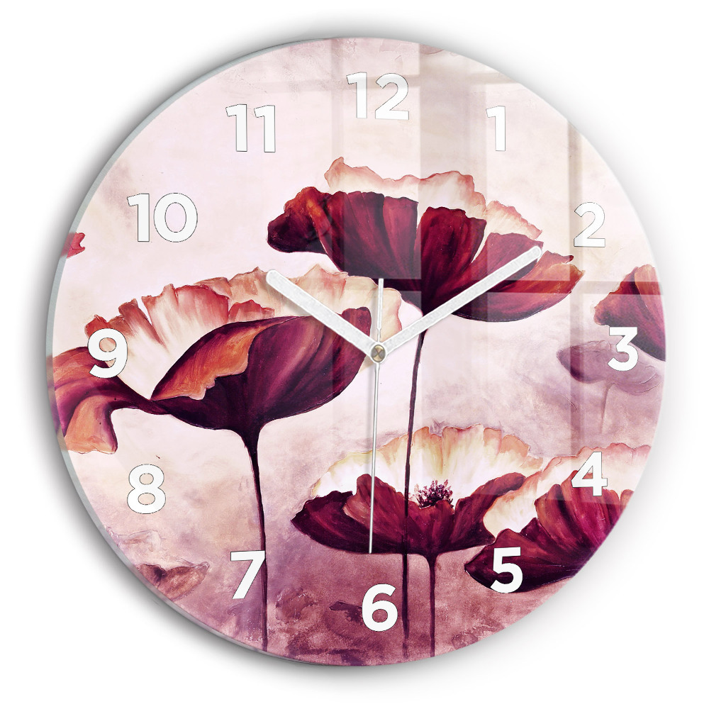 Horloge ronde en verre Fleur de coquelicot