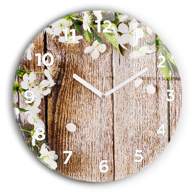 Horloge ronde en verre Fleurs sur bois