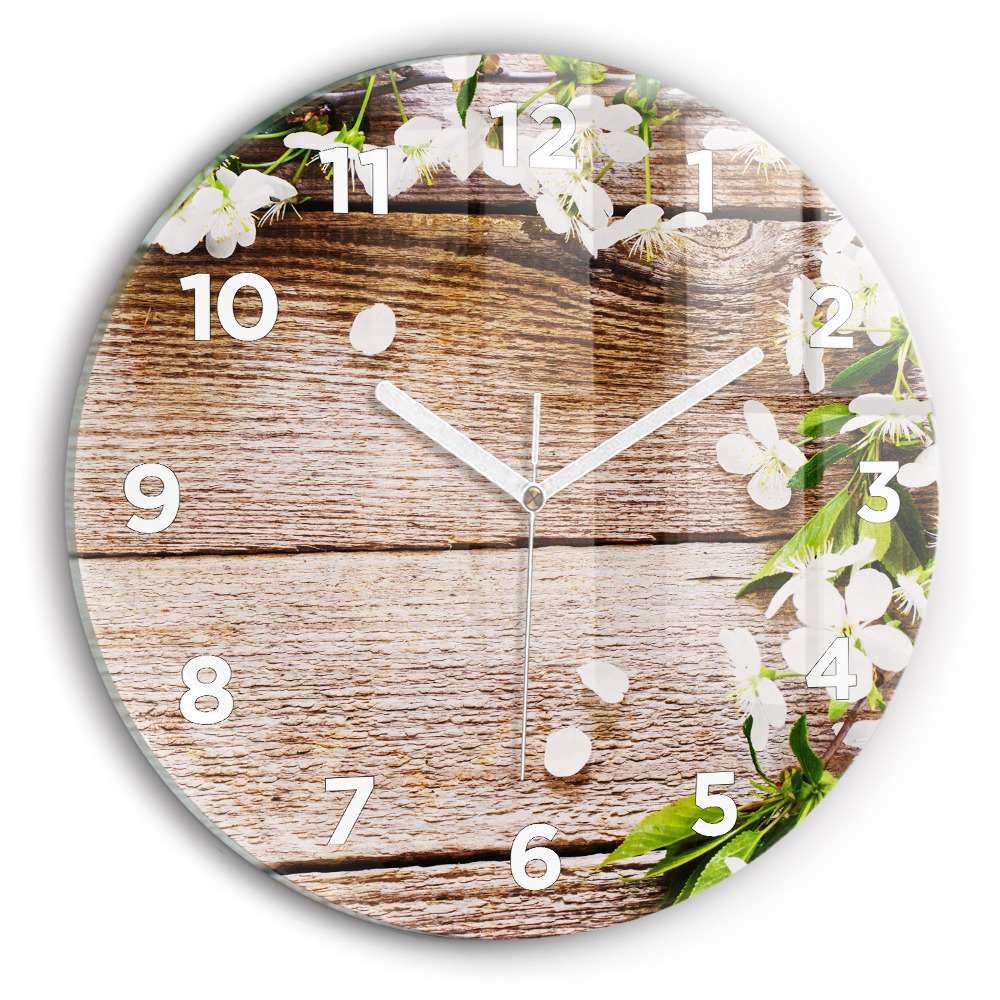 Pendule murale ronde Fleurs sur bois