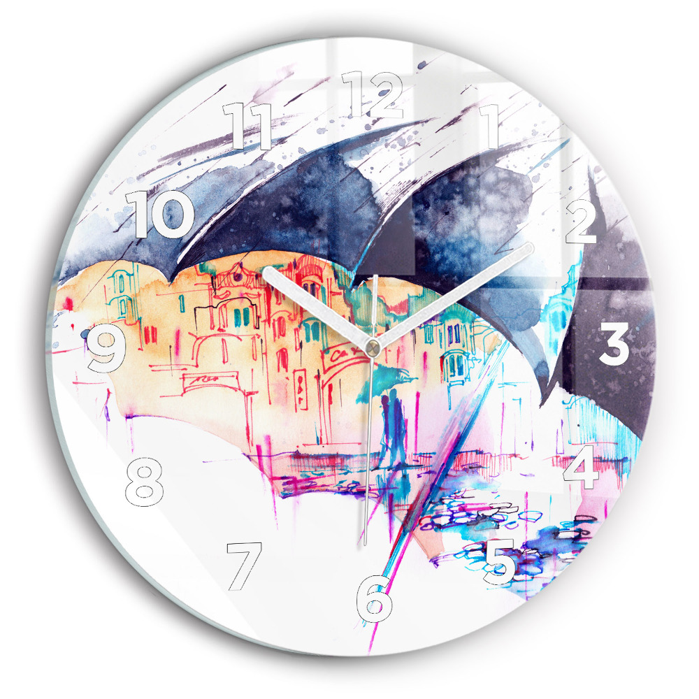 Horloge ronde murale Parapluie et ville