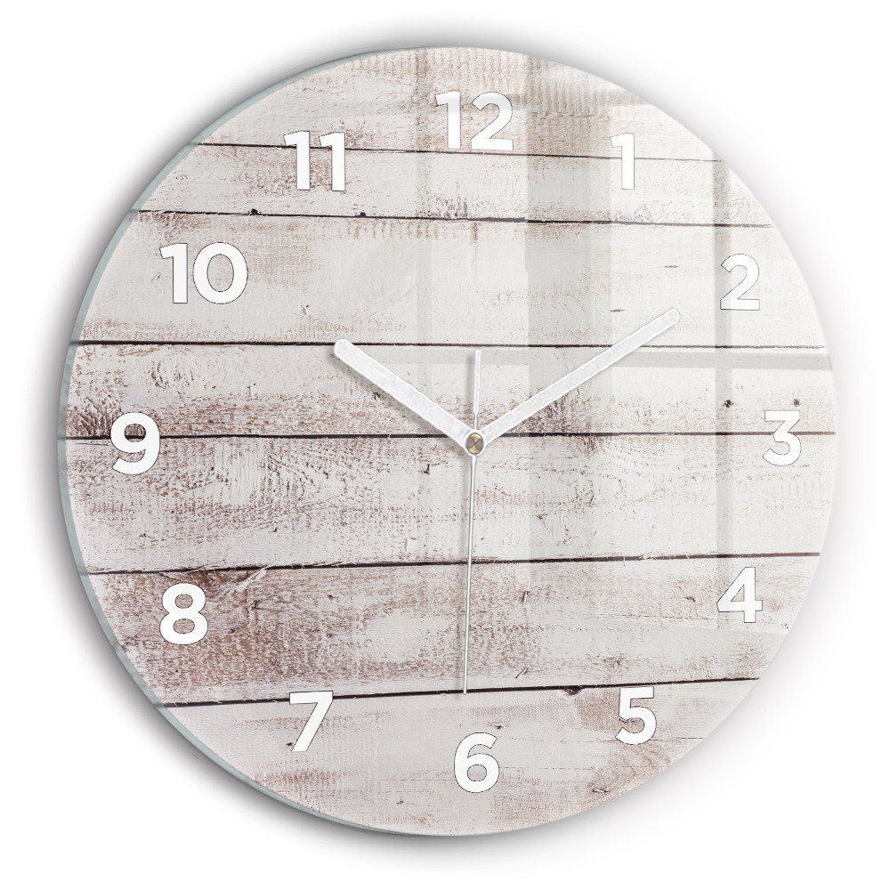 Horloge ronde en verre Planches de bois clair