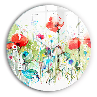 Pendule murale ronde Fleurs dans une prairie
