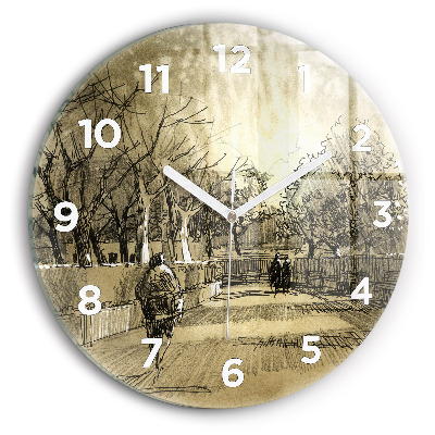 Horloge ronde murale Parc et arbres en sépia