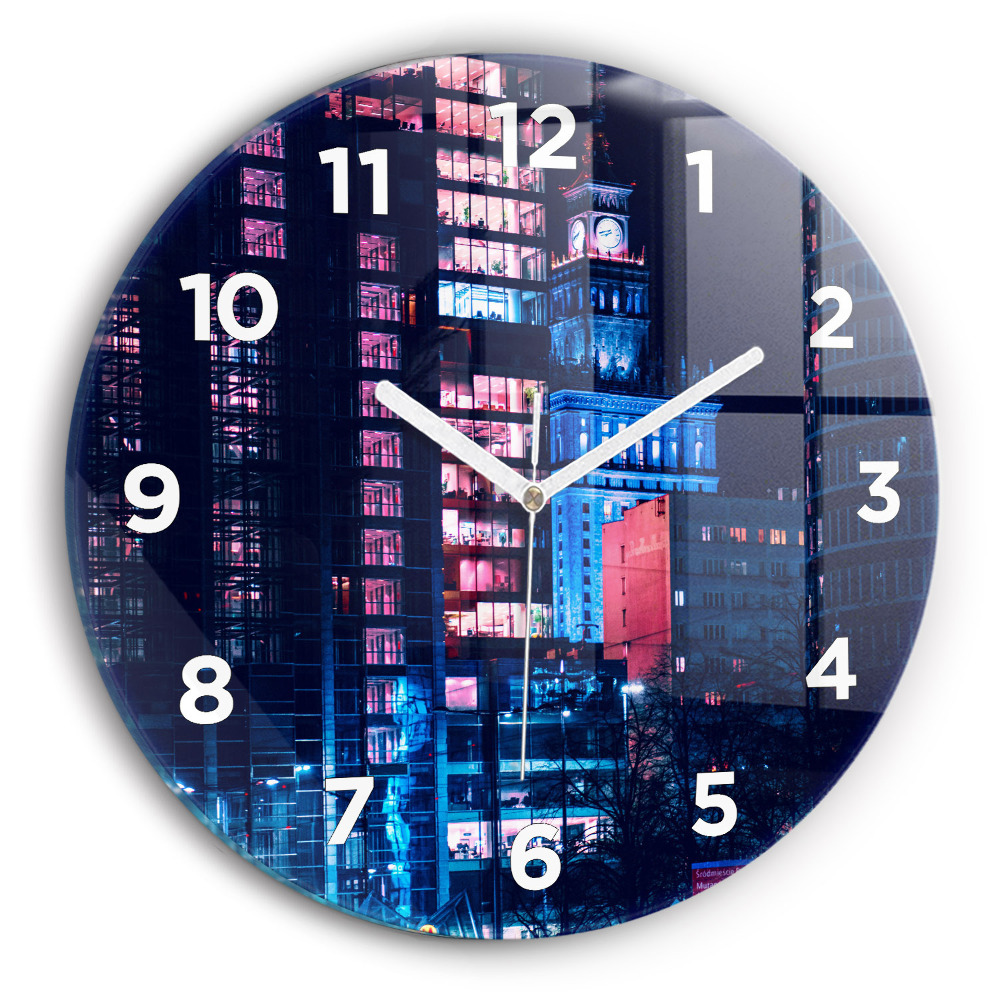 Pendule murale ronde Varsovie la nuit