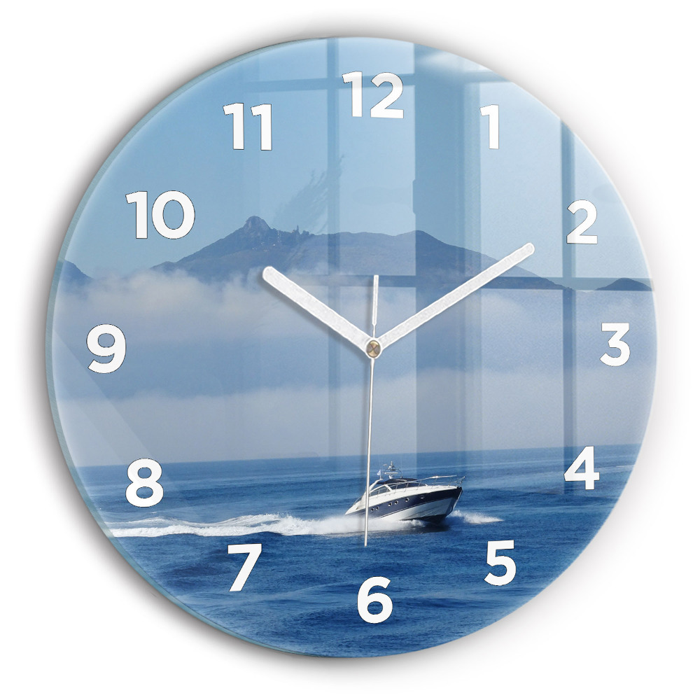 Horloge ronde en verre Bateau flottant sur l'océan