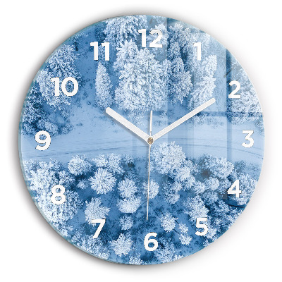 Horloge ronde en verre Forêt en hiver