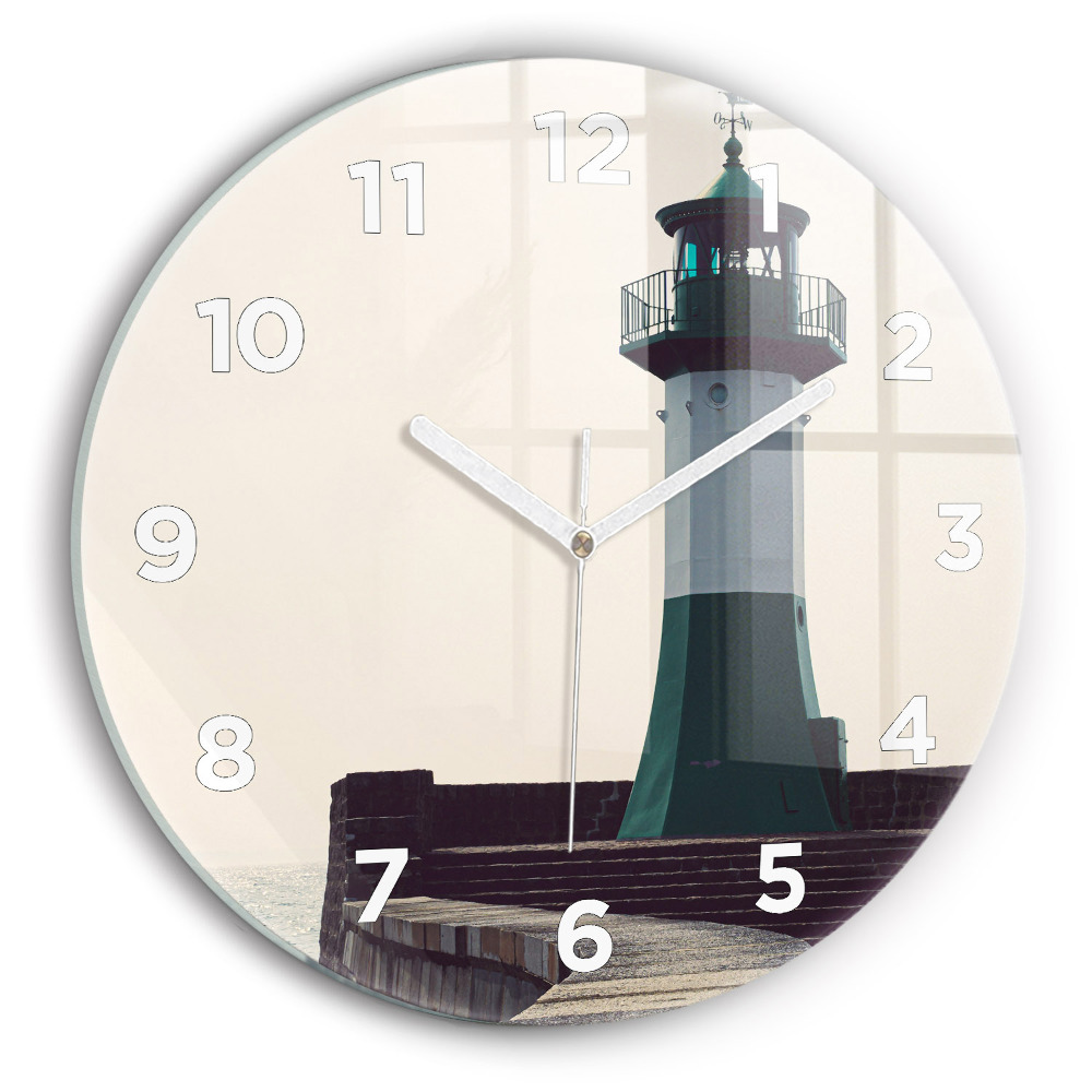 Horloge ronde en verre Phare et mer