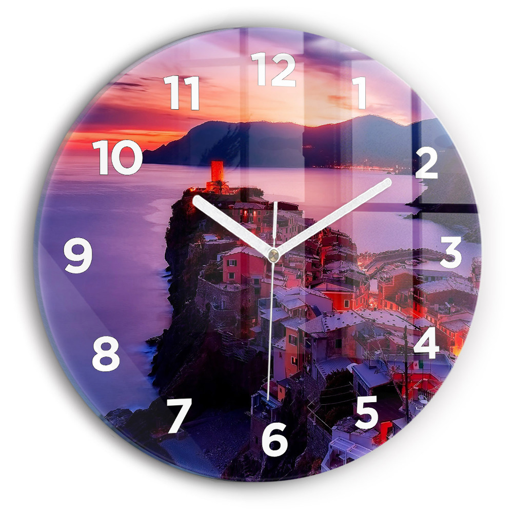 Horloge ronde en verre Maisons près du lac