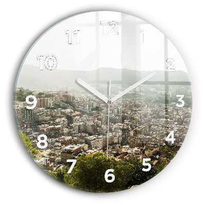 Horloge ronde en verre Vue de Montjuic à Barcelone