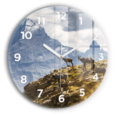 Horloge ronde en verre Chèvre dans la vallée d'Aoste