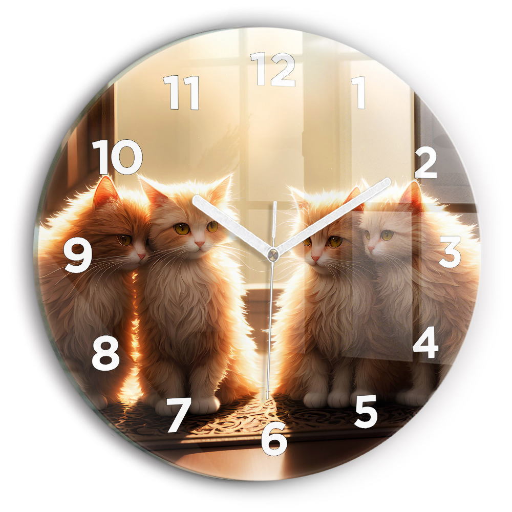 Horloge ronde en verre Quatre chats au soleil