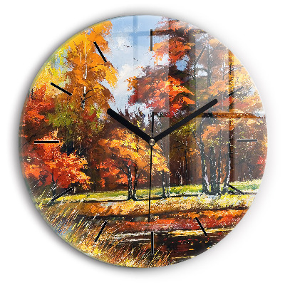 Paysage d'automne avec rivière Horloge ronde murale