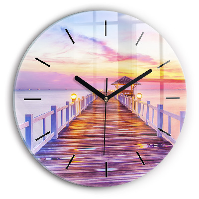 Pont dans le port le soir Horloge ronde en verre
