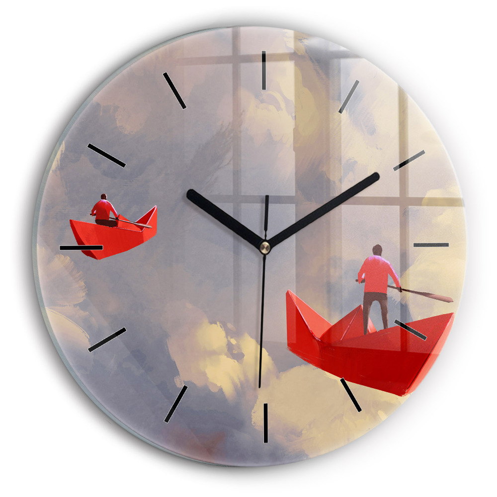 Navires en papier Horloge ronde en verre