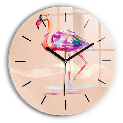Illustration d'un flamant rose Pendule murale ronde