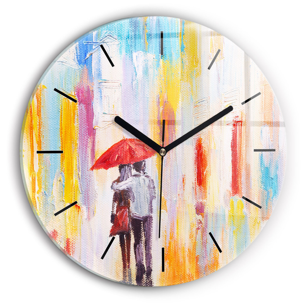 Couple sous la pluie Horloge ronde murale