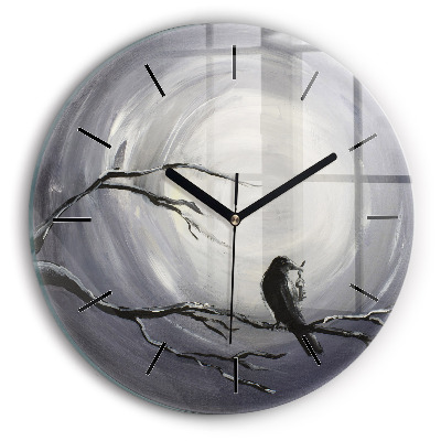 Corbeau au clair de lune Horloge ronde