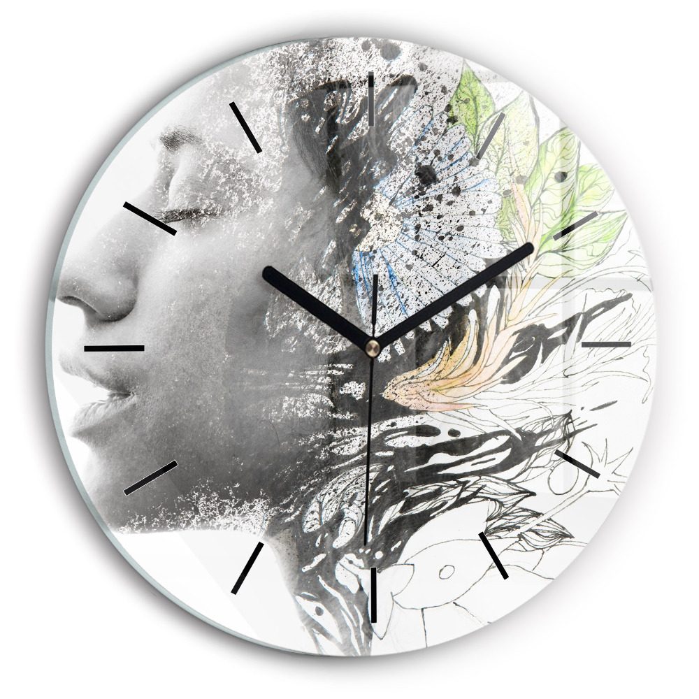 Visage abstrait d'une femme Horloge ronde