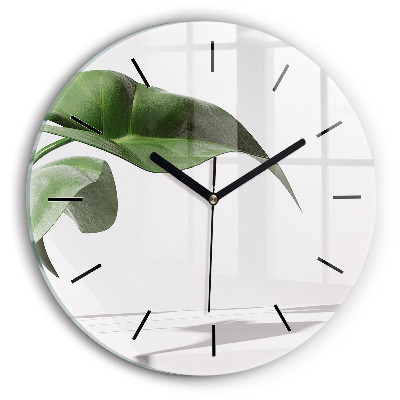 Feuilles abstraites Horloge ronde en verre
