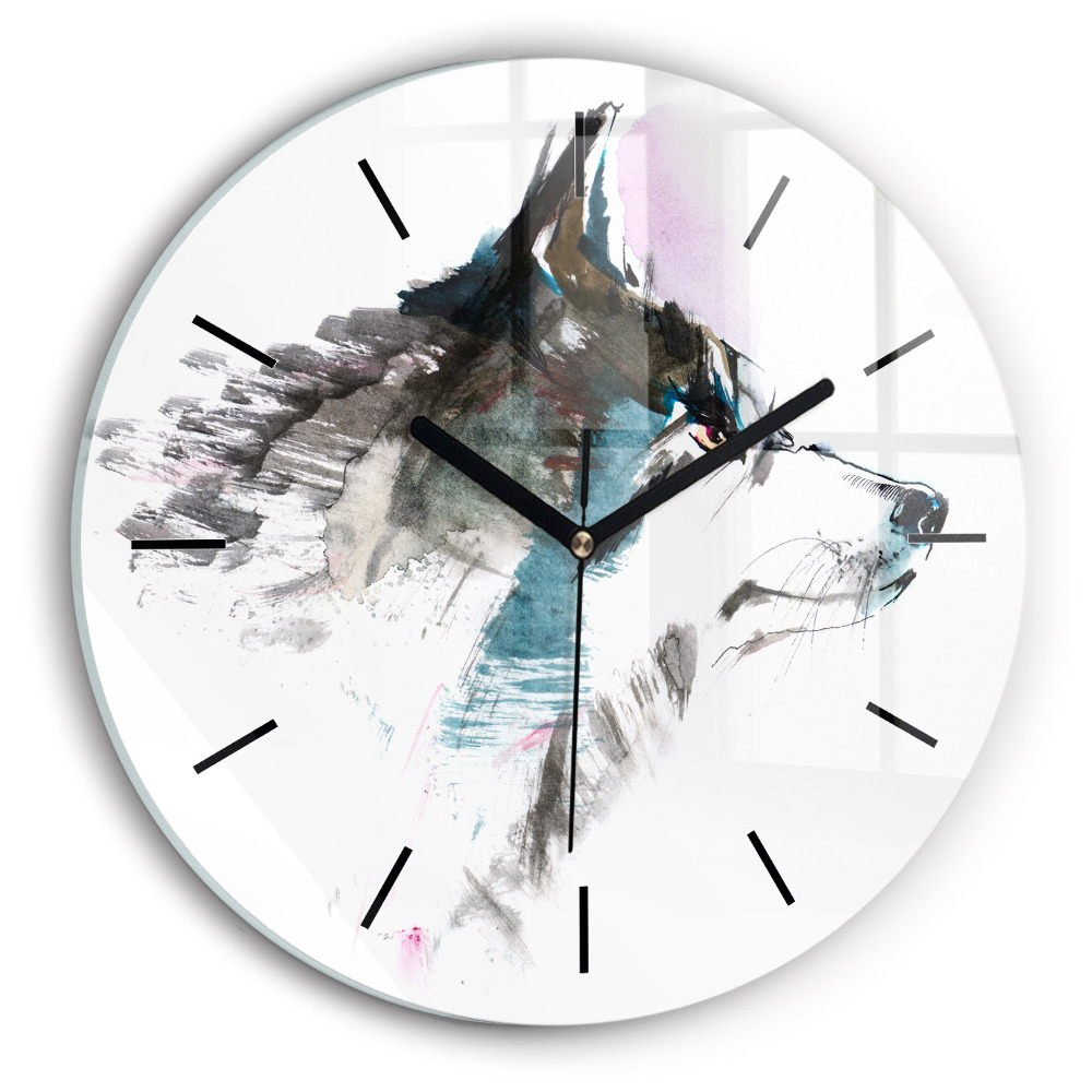 Profil d'un loup peint Horloge ronde