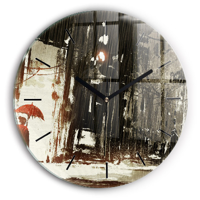 Femme dans la nuit pluvieuse Pendule murale ronde