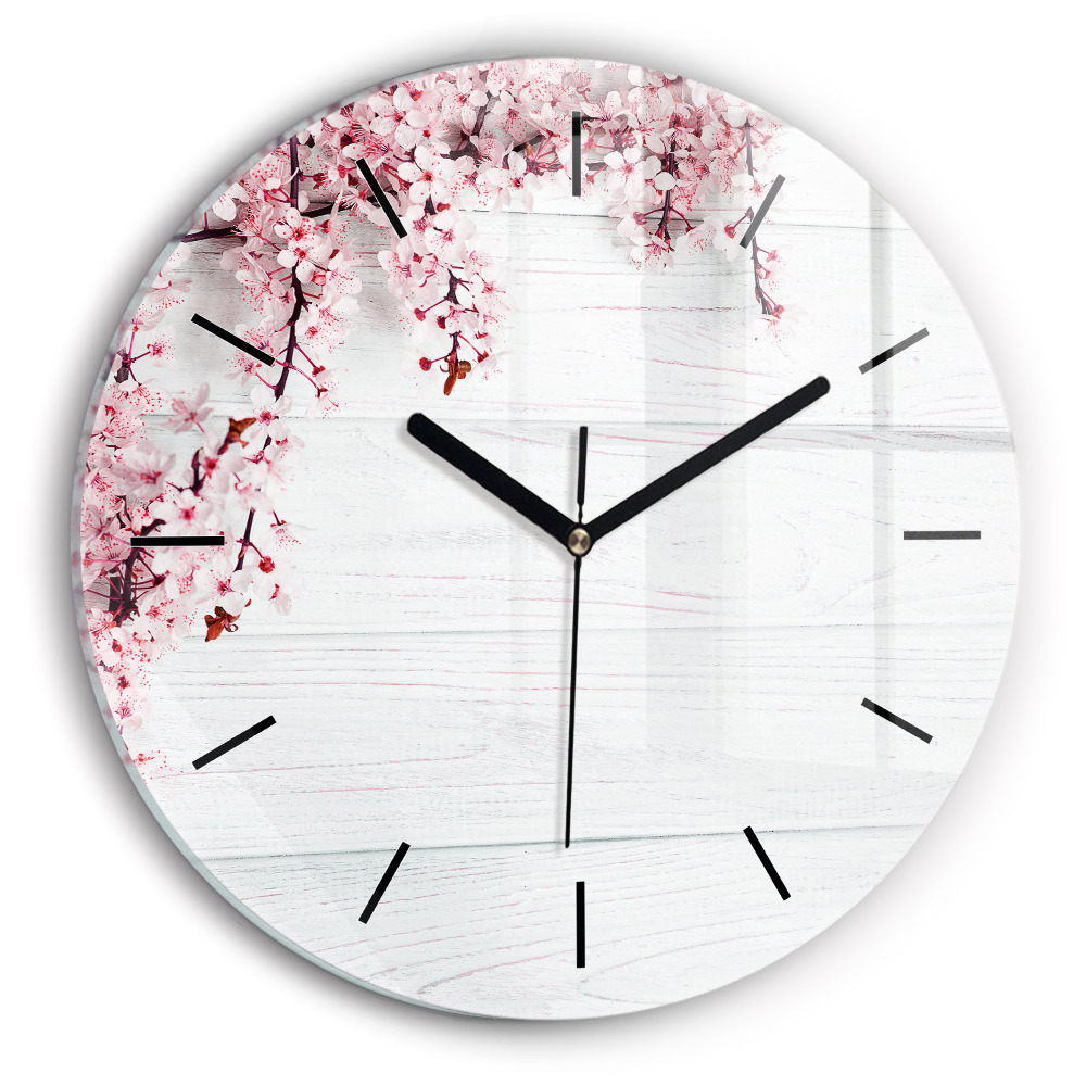 Fleurs de printemps Horloge ronde en verre