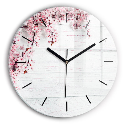Fleurs de printemps Horloge ronde en verre