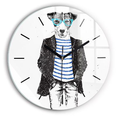 Chien dans un corps humain Horloge ronde en verre