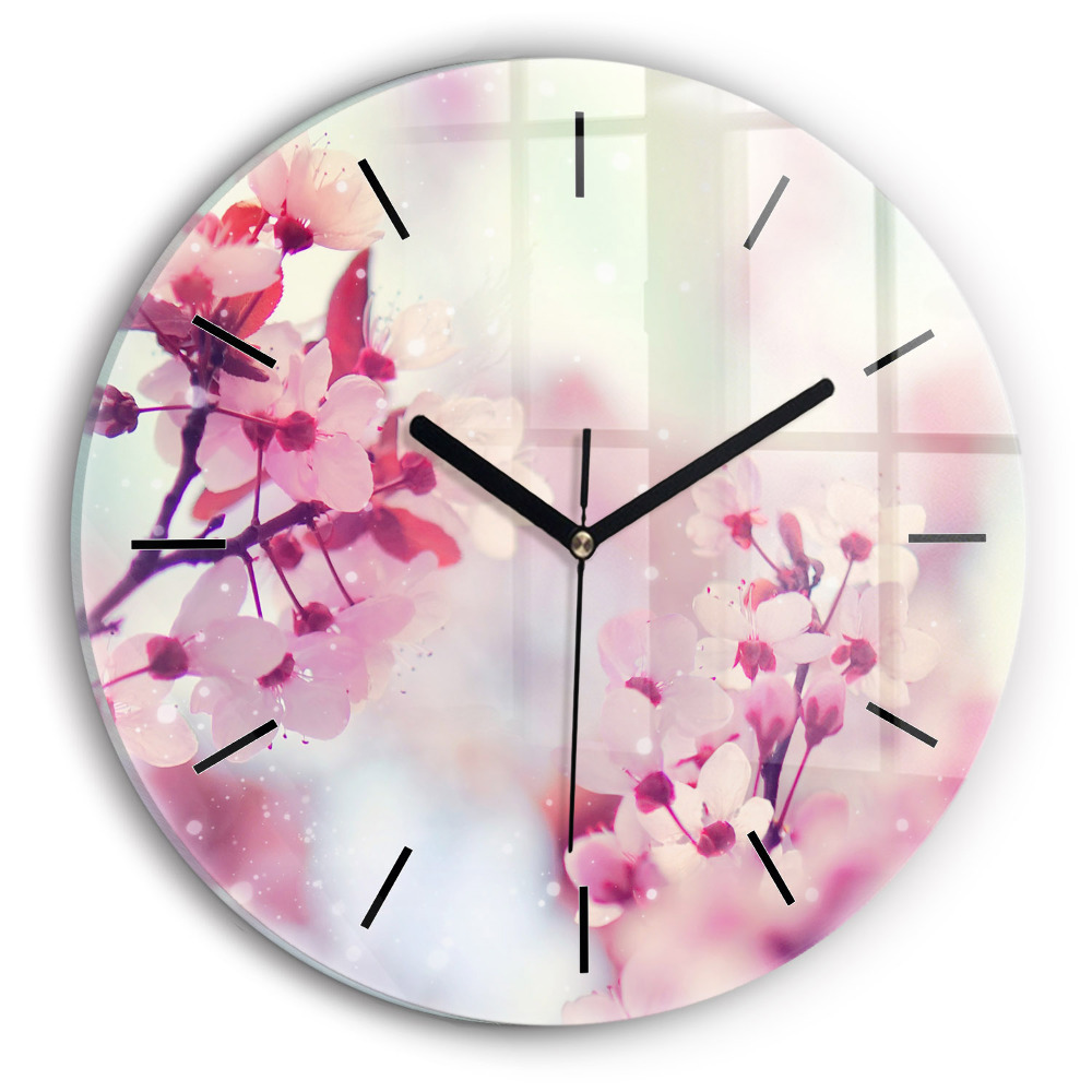 Fleurs de printemps Horloge ronde en verre