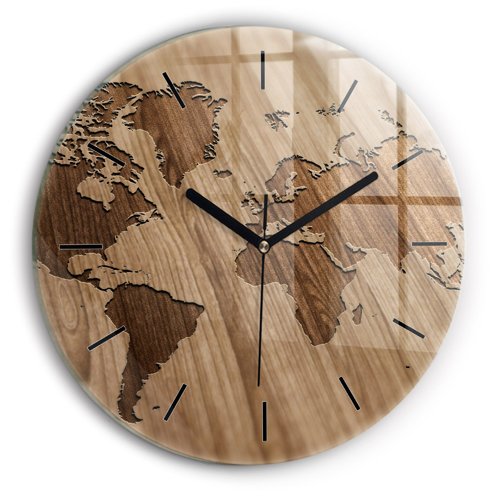 Carte du monde sur bois Horloge ronde murale